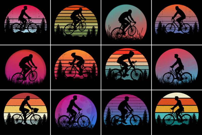 Bicycle Sunset Retro Vintage T-Shirt Graphic Bundle