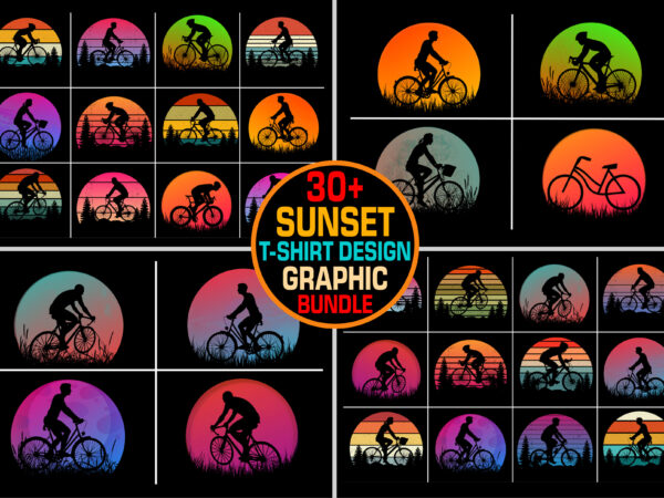 Bicycle sunset retro vintage t-shirt graphic bundle