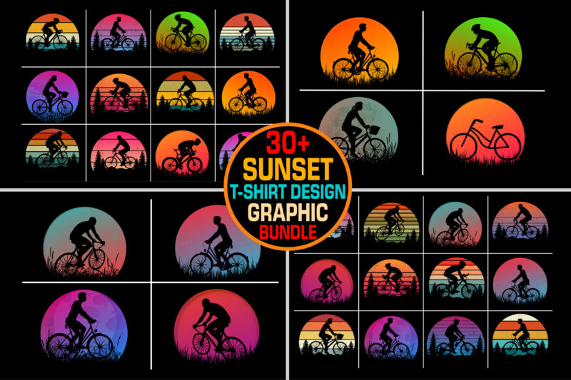 Bicycle Sunset Retro Vintage T-Shirt Graphic Bundle