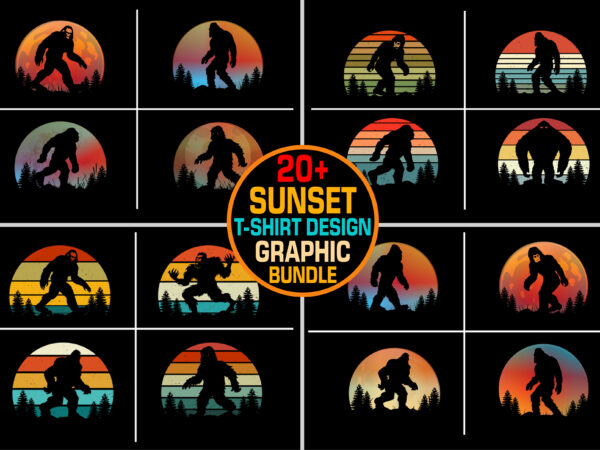 Bigfoot sunset retro vintage t-shirt graphic bundle