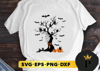 Black Cat Halloween Tree SVG, Halloween Silhouette SVG, Halloween svg, Witch Svg, Halloween Ghost svg, Halloween Clipart, Pumpkin svg files, Halloween svg png graphics