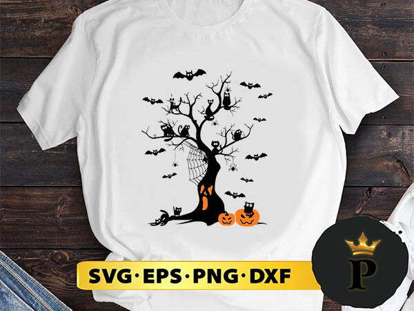 Black cat halloween tree svg, halloween silhouette svg, halloween svg, witch svg, halloween ghost svg, halloween clipart, pumpkin svg files, halloween svg png graphics