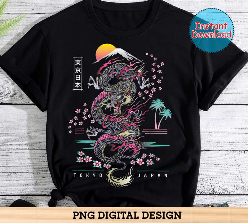 Japanese Tokyo Dragon Asian inspired Neon retro 80s style - Buy t-shirt ...