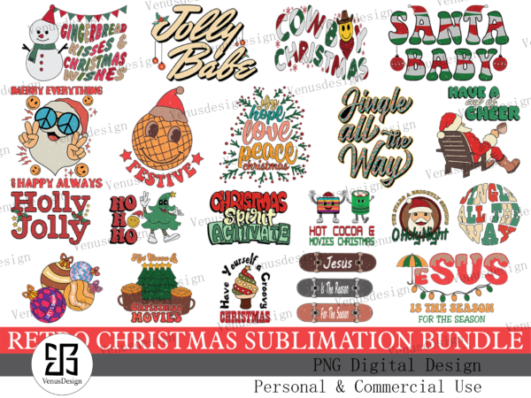 Retro christmas sublimation bundle t shirt design online