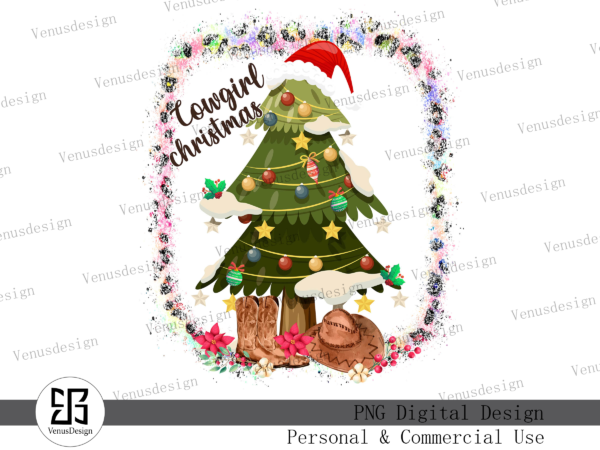 Cowgirl christmas sublimation t shirt vector file