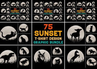 Cat Dog Dinosaur Horse Sunset T-Shirt Graphic Vector