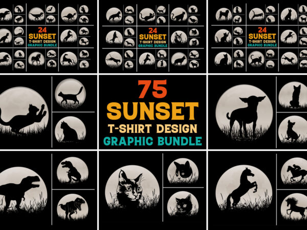 Cat dog dinosaur horse sunset t-shirt graphic vector