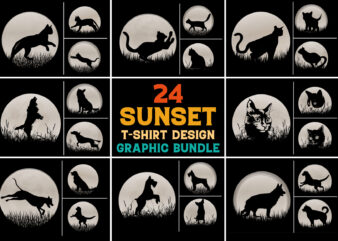 Cat Dog Sunset Graphic Background for T-Shirt Design