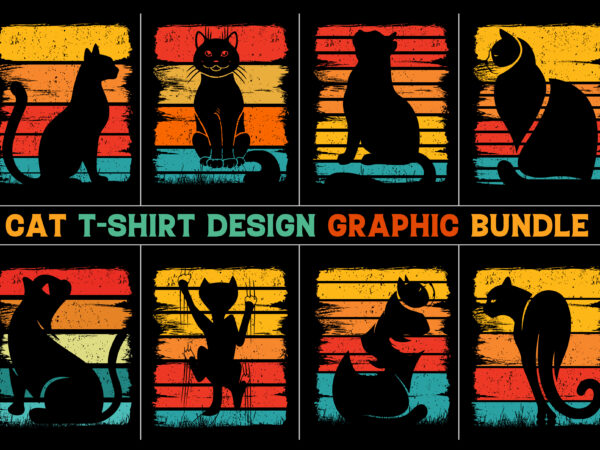 Cat retro vintage sunset t-shirt design graphic background bundle