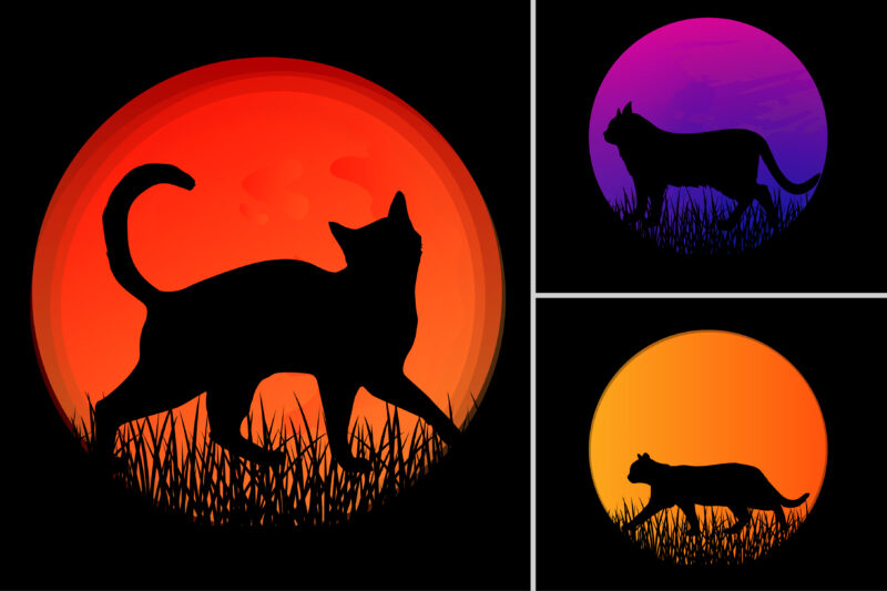 Dog Cat Sunset T-Shirt Design Graphic Background Bundle