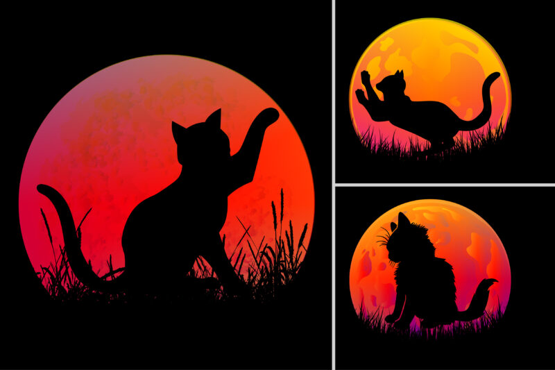 Dog Cat Sunset T-Shirt Design Graphic Background Bundle