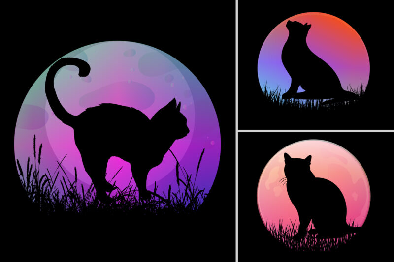 Dog Cat Sunset T-Shirt Design Graphic Background Bundle