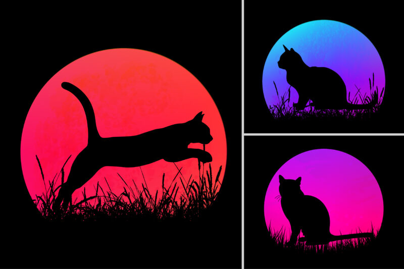 Dog Cat Sunset T-Shirt Design Graphic Background Bundle