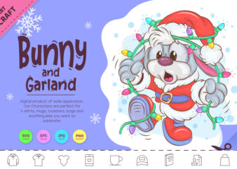 Christmas Bunny and Garland. Clipart t shirt vector file