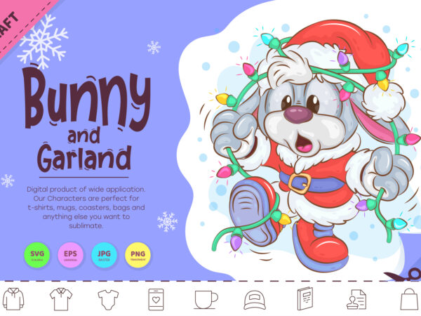 Christmas bunny and garland. clipart t shirt vector file