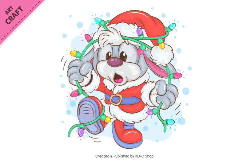 Christmas Bunny and Garland. Clipart