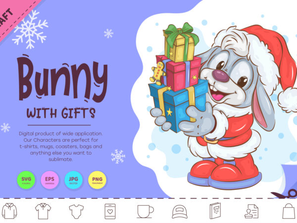 Christmas bunny with gifts. clipart t shirt vector file