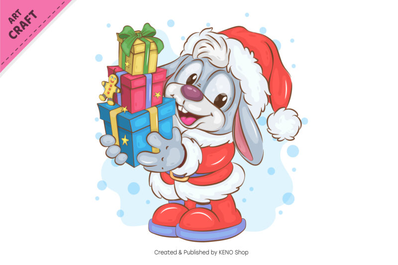 Christmas Bunny with Gifts. Clipart