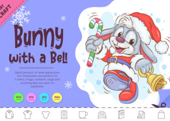 Christmas Bunny with a Bell. Clipart