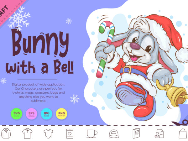 Christmas bunny with a bell. clipart t shirt vector file