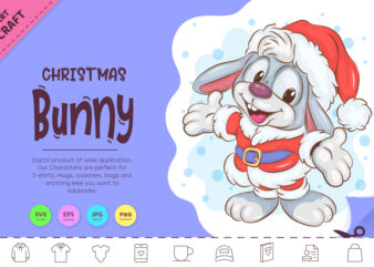 Christmas Cartoon Bunny. Clipart.