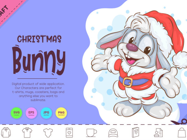Christmas cartoon bunny. clipart. t shirt vector file