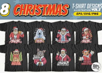 Christmas Designs Illustration Artwork, Christmas Vector T-shirt Designs Bundle, Santa artwork vector t shirt