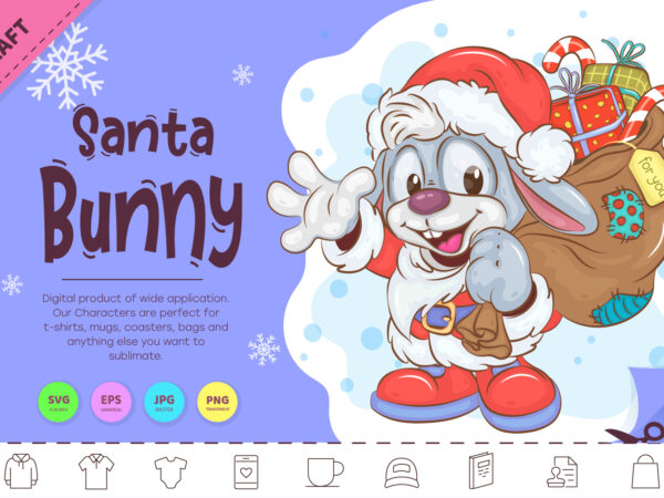 Christmas santa bunny. clipart t shirt vector file