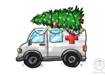 Christmas Tree On Ambulance Car PNG t shirt vector file