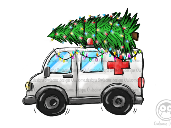 Christmas tree on ambulance car png t shirt vector file