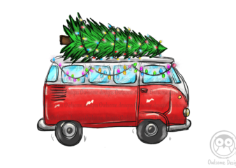 Christmas Tree On Hippie Van Bus PNG t shirt vector file