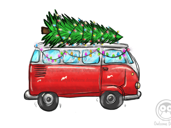 Christmas tree on hippie van bus png t shirt vector file