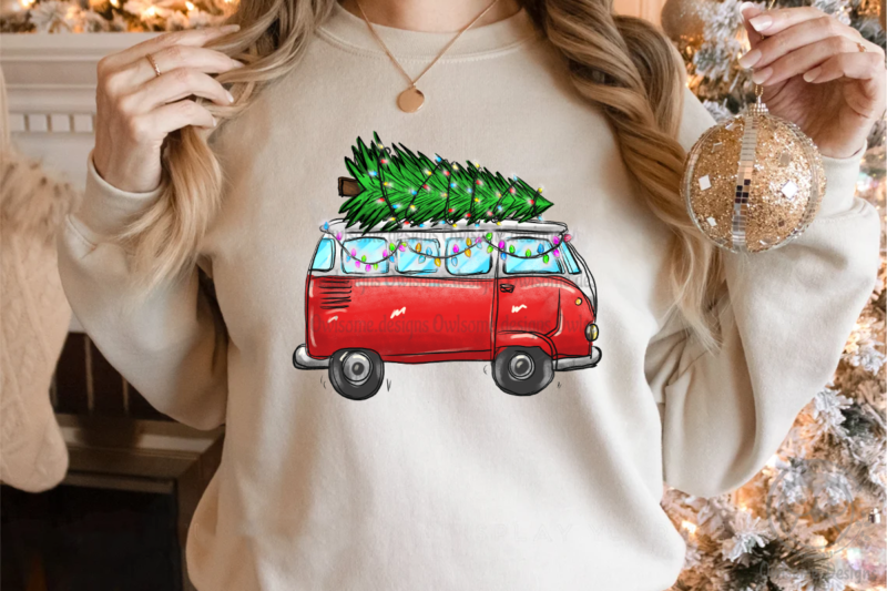 Christmas Tree On Hippie Van Bus PNG