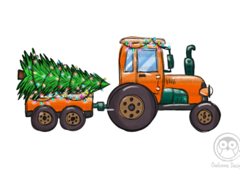 Christmas Tree On The Tractor PNG t shirt vector file