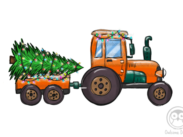 Christmas tree on the tractor png t shirt vector file