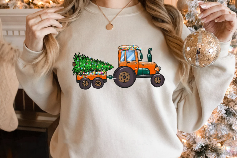 Christmas Tree On The Tractor PNG