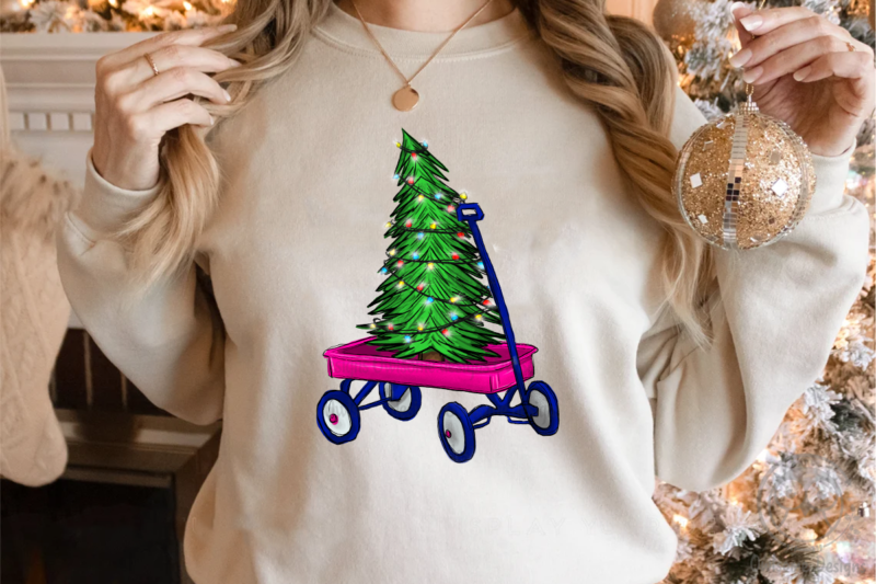 Christmas Tree On Wagon PNG