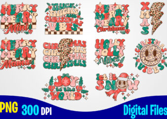 Christmas bundle, Lightning Bolt, Holly Jolly, Retro, Aesthetic, Leopard, Checkered, Smiley, Christmas sublimation t shirt design
