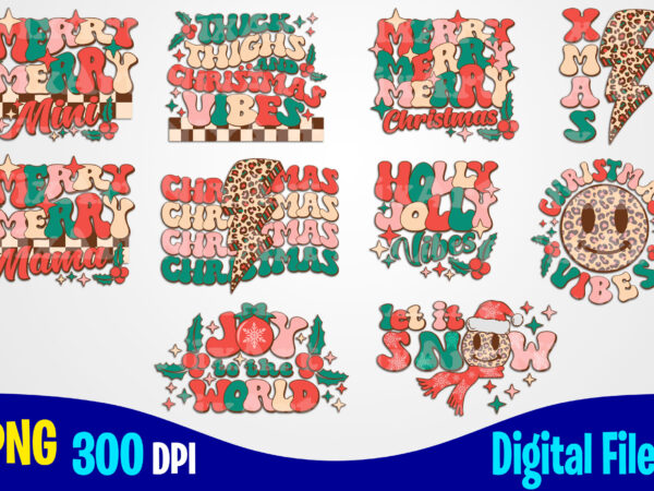 Christmas bundle, lightning bolt, holly jolly, retro, aesthetic, leopard, checkered, smiley, christmas sublimation t shirt design
