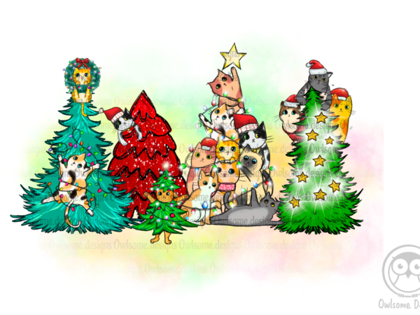 Cute cat christmas tree png christmas t shirt vector file