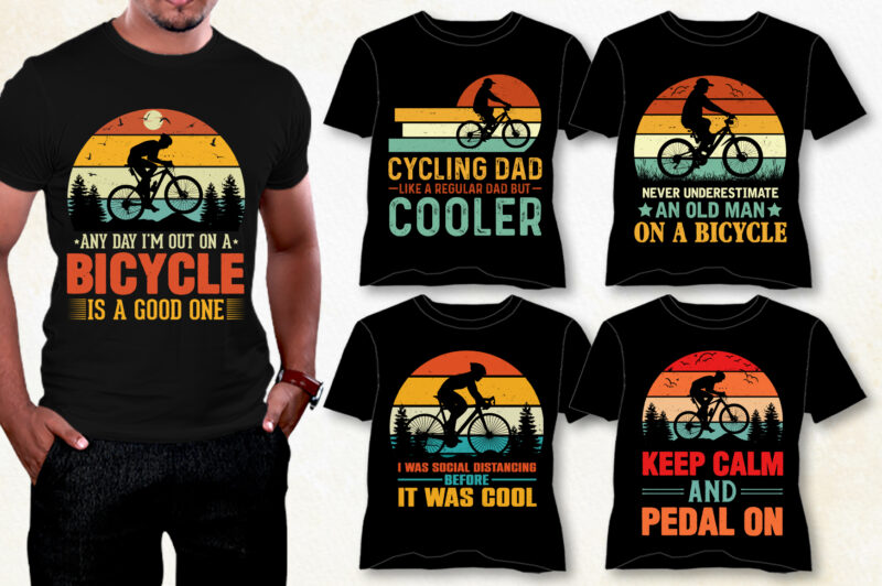 Cycling Bicycle T-Shirt Design Bundle