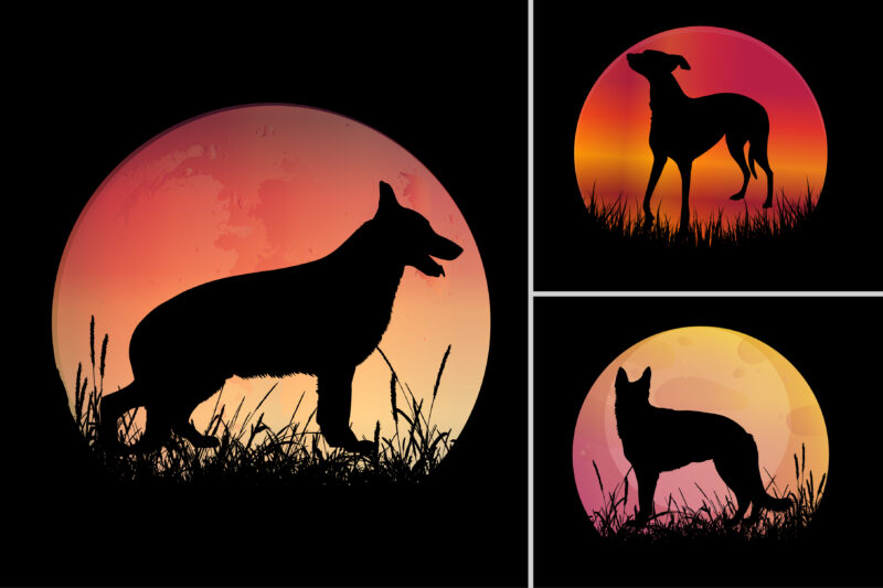 Dog Cat Sunset T-Shirt Design Graphic Background Bundle