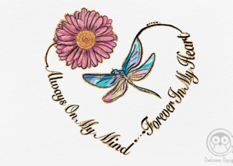 Dragonfly And Daisy Flower Heart PNG