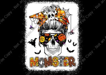 Momster Halloween Png, Skull Mom Messy Hair Bun Monster Png, Mom Messy Hair Halloween Png, Momster Png, Halloween Png t shirt designs for sale