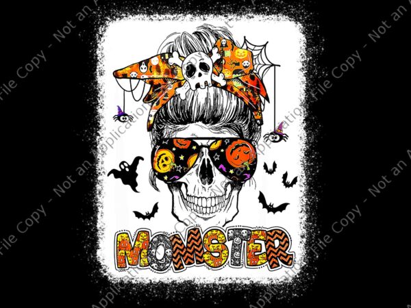 Momster halloween png, skull mom messy hair bun monster png, mom messy hair halloween png, momster png, halloween png t shirt designs for sale