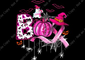 Boo Halloween Pumpkin Pink Ribbon Witch Breast Cancer Png, Boo Halloween Pumpkin Pink Png, Boo Pink Breast Cancer Png