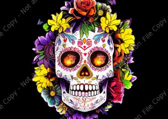 Floral Sugar Skull Day of the Dead Dia De Muertos Png, Floral Sugar Skull Png, Floral Skull Halloween Png t shirt graphic design