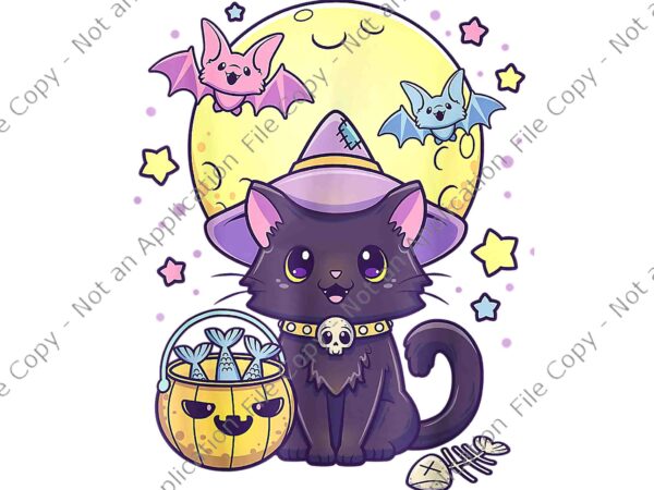 Kawaii pastel goth cute creepy halloween black cat witch hat png, kawaii black cat witch hat png, black cat witch halloween png t shirt vector art