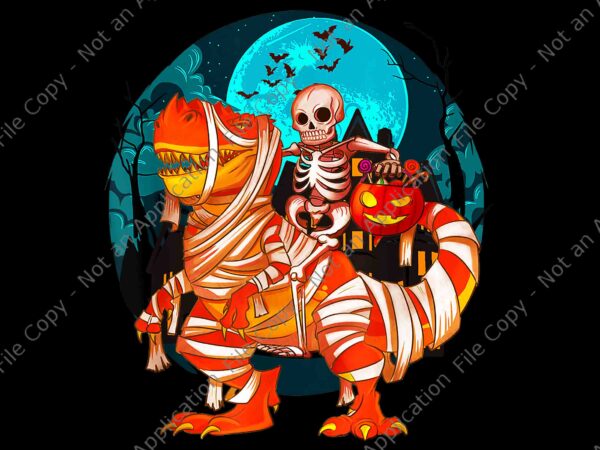 Skeleton riding mummy dinosaur t rex halloween png, t rex halloween png, skeleton riding dinosaur png, dinosaur halloween png t shirt template vector