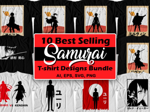 10 best selling samurai t-shirt design bundle for commercial use